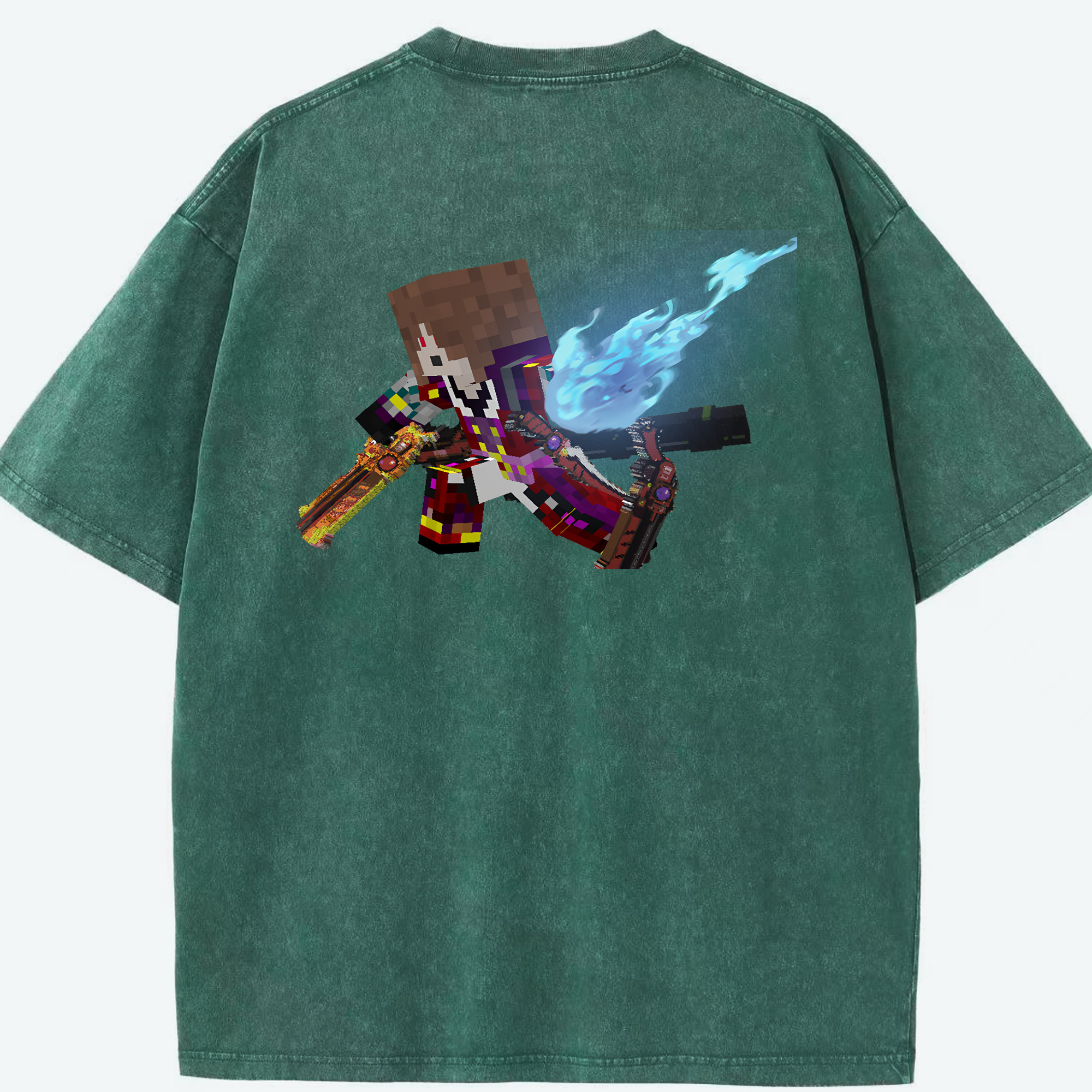 （画像用） マインクラフト ブロックの世界 Minecraft MC Block world 綿100% ヴィンテージ風 半袖Tシャツ（背面プリント）